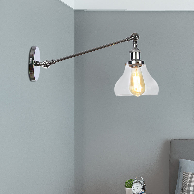 Avtoit | 1 Light Indoor Lighting Fixture Farmhouse Black/Bronze/Brass Wall Lamp with Pear Clear Glass Shade, 8"/12" L Arm