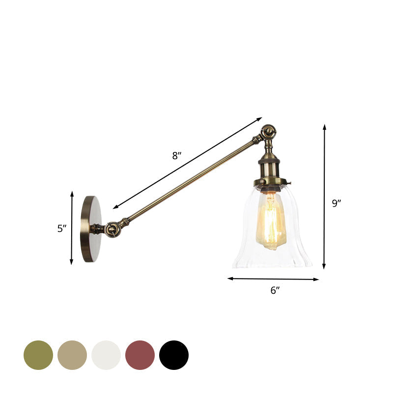 Avtoit | Black/Bronze/Brass 1 Light Wall Lighting Unit Vintage Clear Glass Bell Wall Lamp with Arm, 8"/12" Long