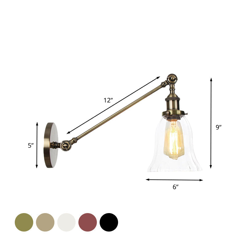 Avtoit | Black/Bronze/Brass 1 Light Wall Lighting Unit Vintage Clear Glass Bell Wall Lamp with Arm, 8"/12" Long