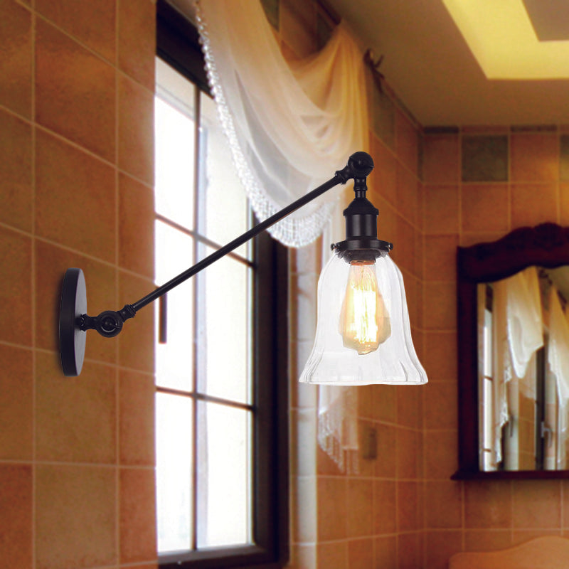 Avtoit | Black/Bronze/Brass 1 Light Wall Lighting Unit Vintage Clear Glass Bell Wall Lamp with Arm, 8"/12" Long