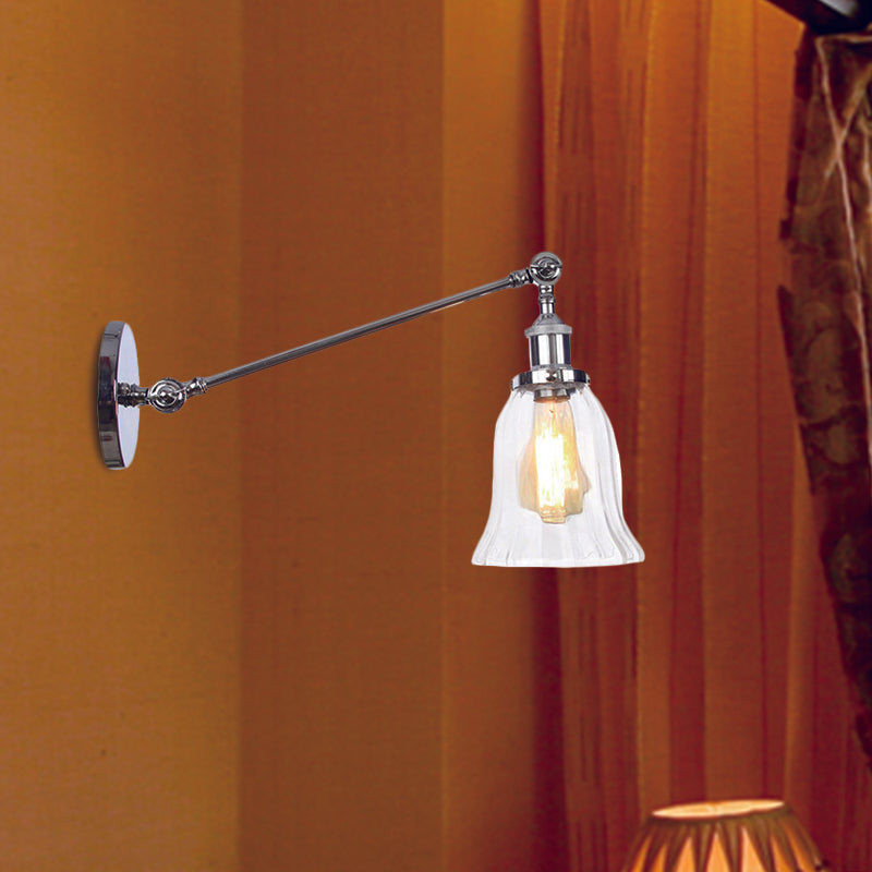 Avtoit | Black/Bronze/Brass 1 Light Wall Lighting Unit Vintage Clear Glass Bell Wall Lamp with Arm, 8"/12" Long