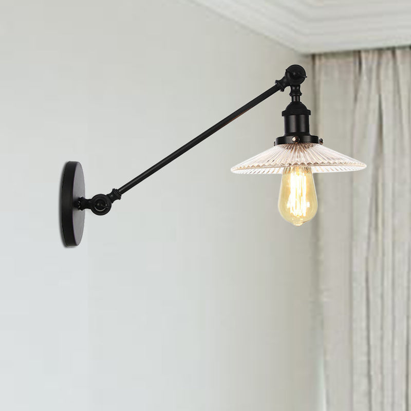 Avtoit | Clear Ribbed Glass Bronze/Brass/Copper Wall Mounted Lamp Shade 1 Light Vintage Lighting Fixture, 8"/12" L Arm