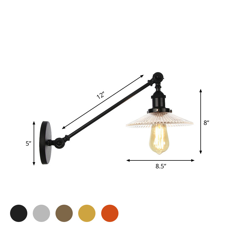 Avtoit | Clear Ribbed Glass Bronze/Brass/Copper Wall Mounted Lamp Shade 1 Light Vintage Lighting Fixture, 8"/12" L Arm