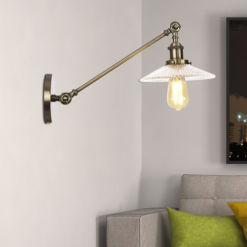 Avtoit | Clear Ribbed Glass Bronze/Brass/Copper Wall Mounted Lamp Shade 1 Light Vintage Lighting Fixture, 8"/12" L Arm