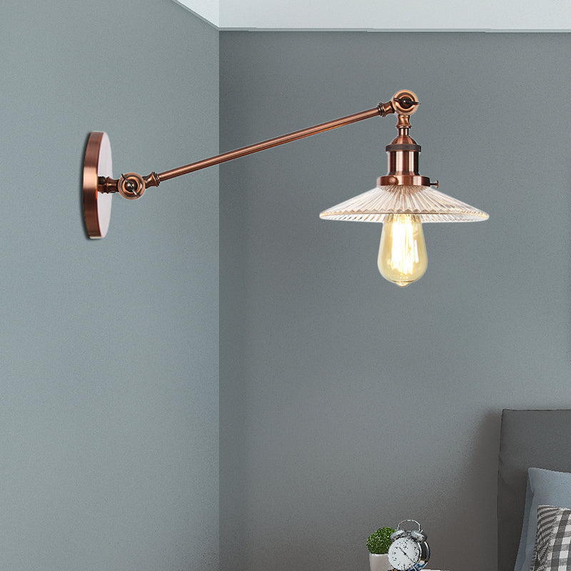 Avtoit | Clear Ribbed Glass Bronze/Brass/Copper Wall Mounted Lamp Shade 1 Light Vintage Lighting Fixture, 8"/12" L Arm