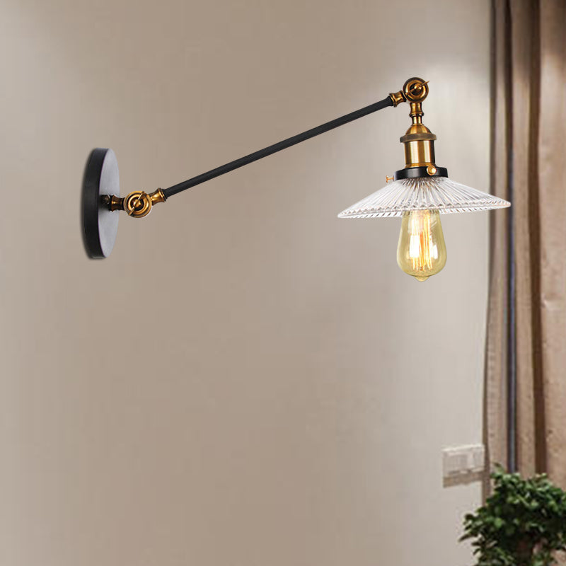 Avtoit | Clear Ribbed Glass Bronze/Brass/Copper Wall Mounted Lamp Shade 1 Light Vintage Lighting Fixture, 8"/12" L Arm