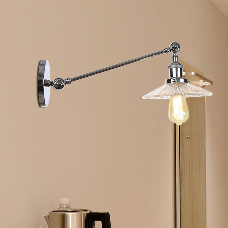 Avtoit | Clear Ribbed Glass Bronze/Brass/Copper Wall Mounted Lamp Shade 1 Light Vintage Lighting Fixture, 8"/12" L Arm