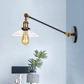Avtoit | 1 Light Indoor Wall Lamp Vintage Black/Brass/Bronze Lighting Fixture with Cone Transparent Glass Shade, 8"/12" L Arm
