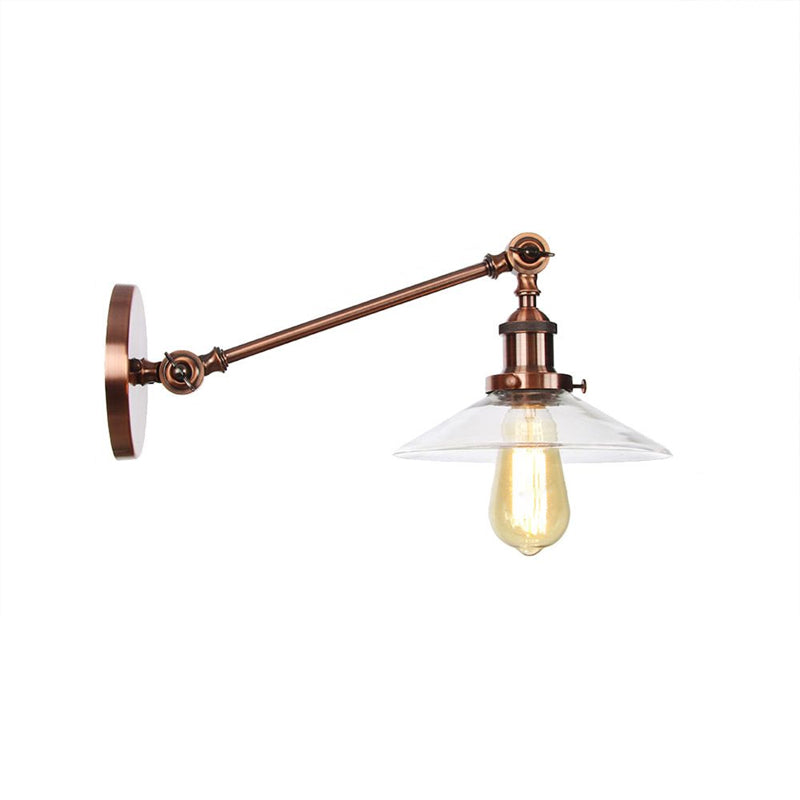 Avtoit | 1 Light Indoor Wall Lamp Vintage Black/Brass/Bronze Lighting Fixture with Cone Transparent Glass Shade, 8"/12" L Arm
