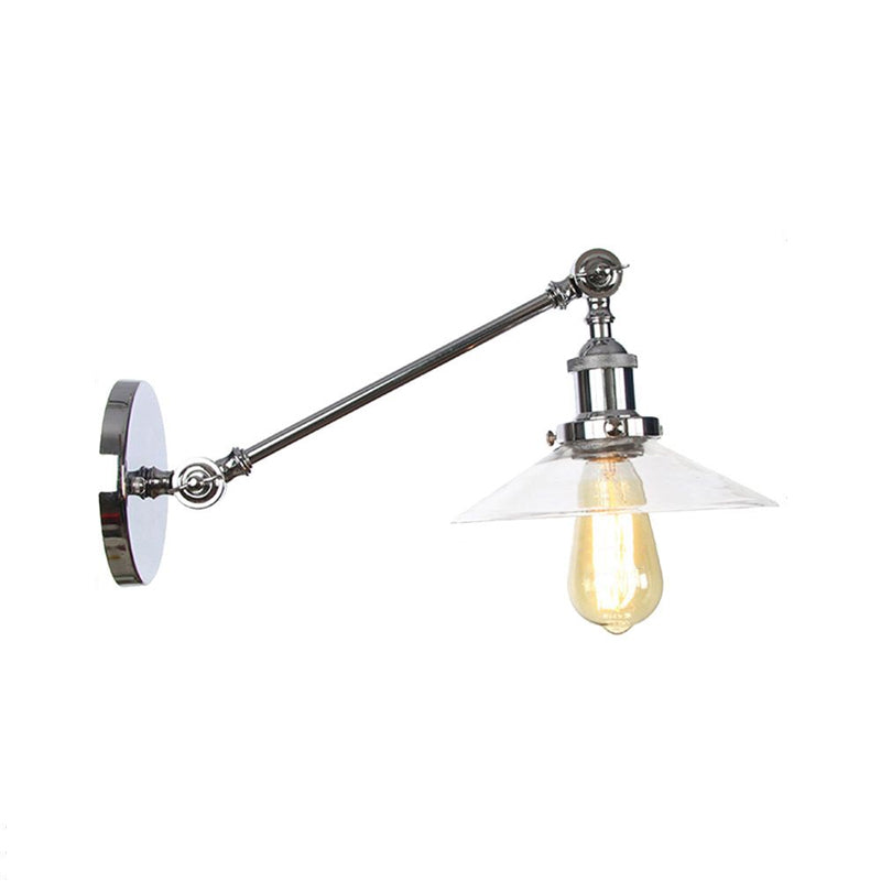 Avtoit | 1 Light Indoor Wall Lamp Vintage Black/Brass/Bronze Lighting Fixture with Cone Transparent Glass Shade, 8"/12" L Arm
