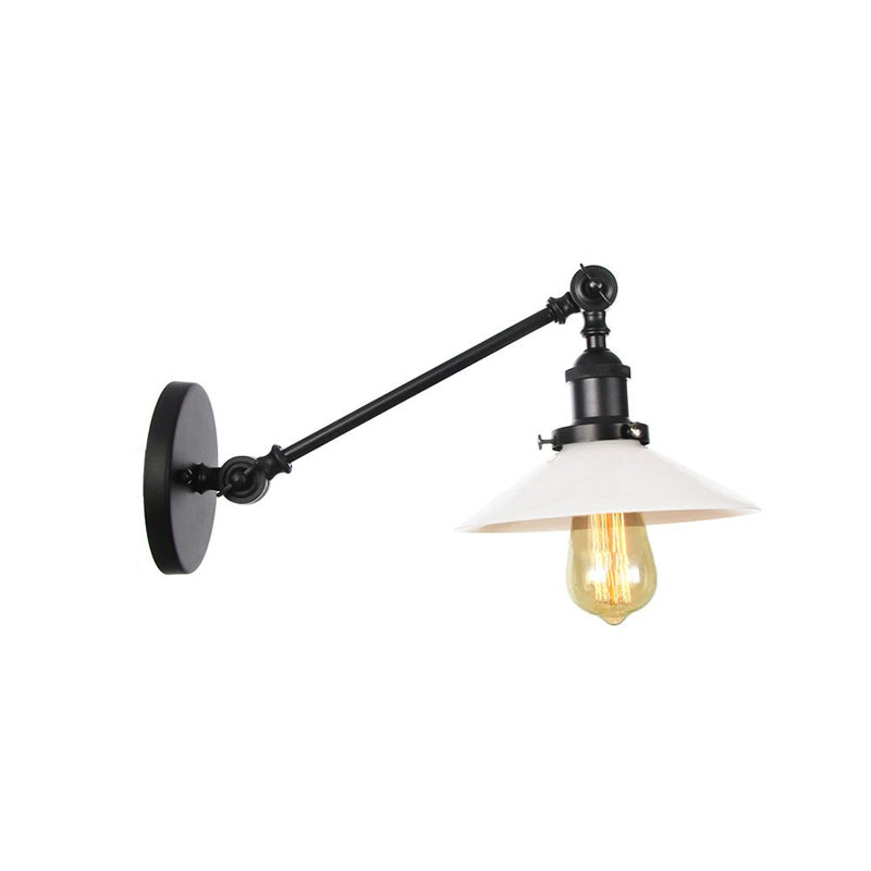 Avtoit | Industrial Conical Wall Lamp 1 Light Opal Glass Wall Lamp in Black/Copper/Brass with Arm, 8"/12" L