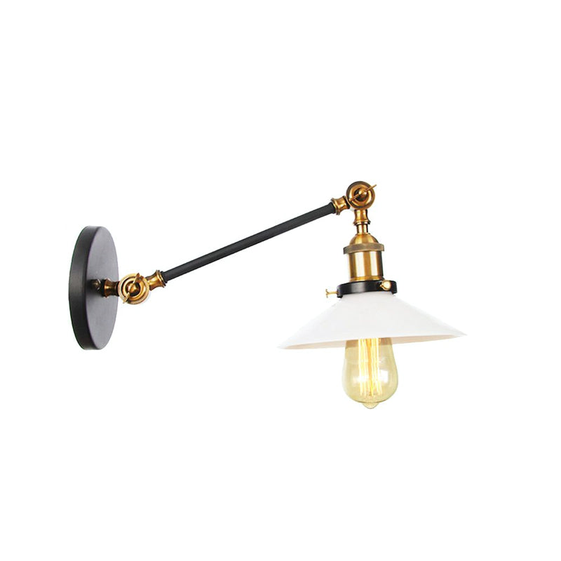 Avtoit | Industrial Conical Wall Lamp 1 Light Opal Glass Wall Lamp in Black/Copper/Brass with Arm, 8"/12" L