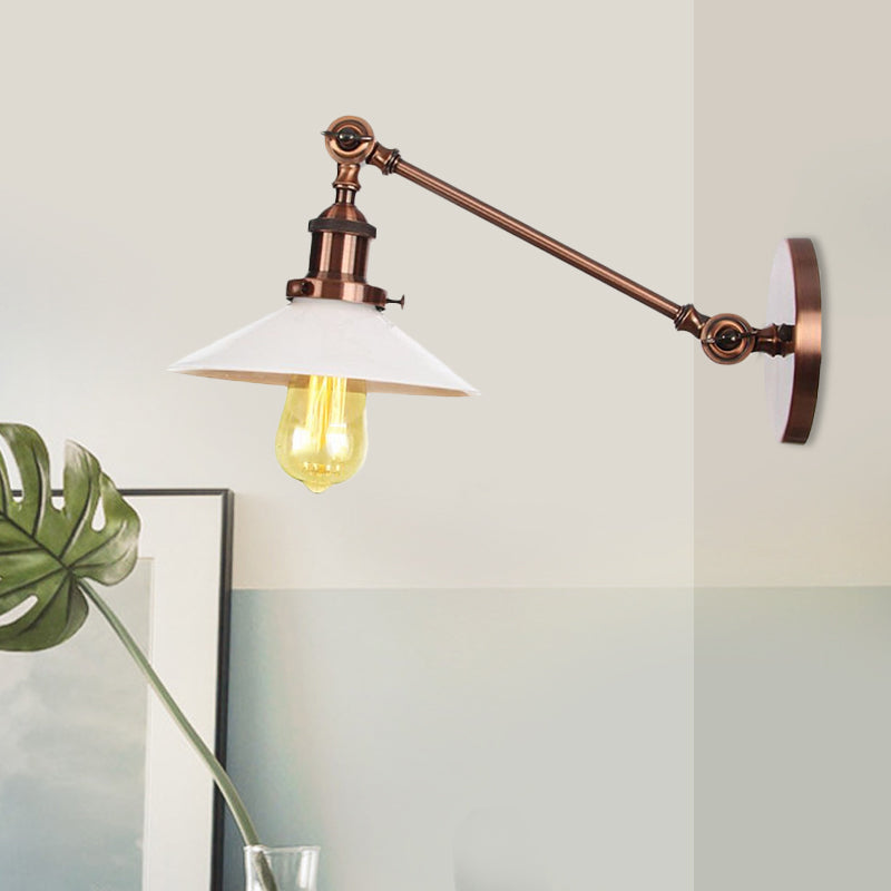 Avtoit | Industrial Conical Wall Lamp 1 Light Opal Glass Wall Lamp in Black/Copper/Brass with Arm, 8"/12" L