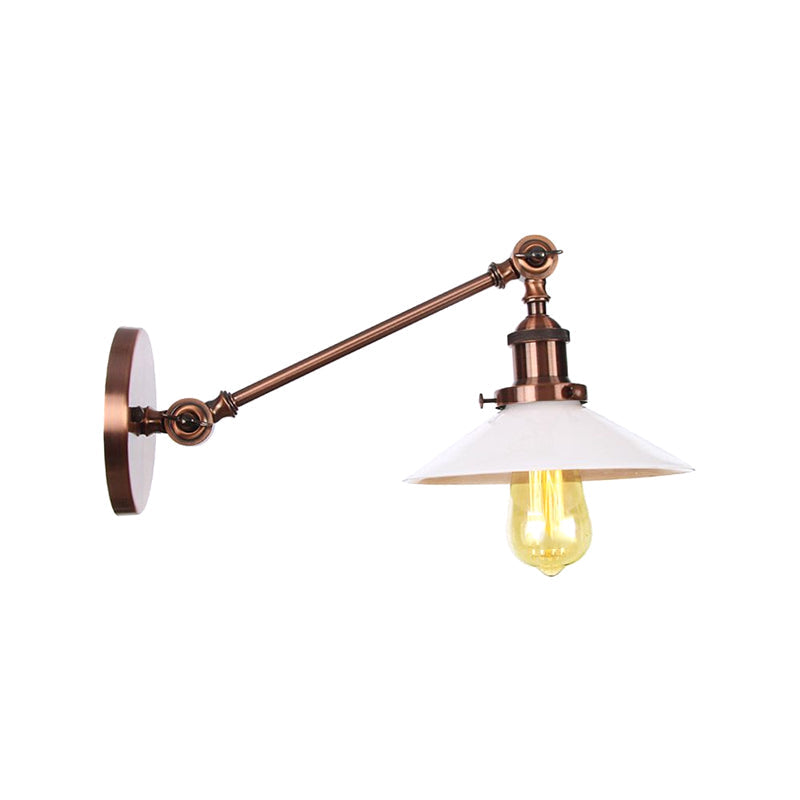 Avtoit | Industrial Conical Wall Lamp 1 Light Opal Glass Wall Lamp in Black/Copper/Brass with Arm, 8"/12" L