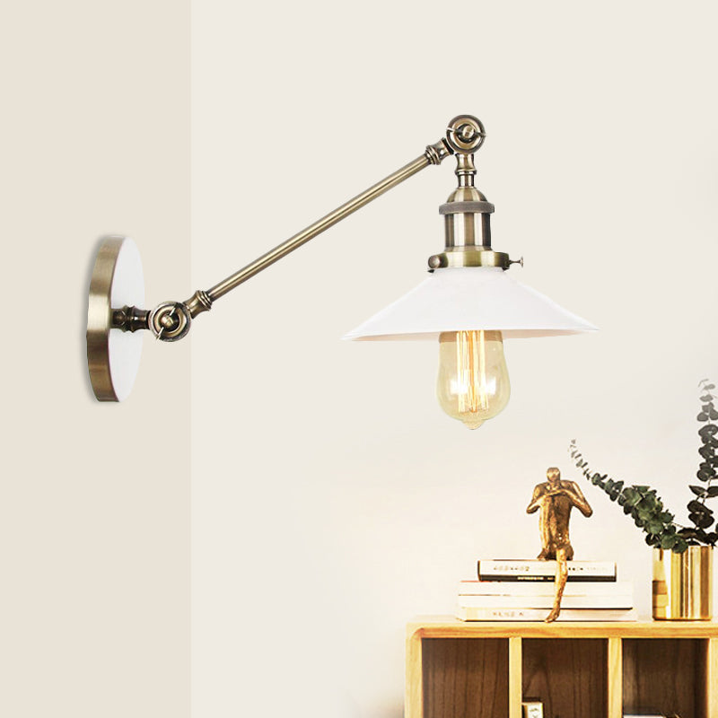 Avtoit | Industrial Conical Wall Lamp 1 Light Opal Glass Wall Lamp in Black/Copper/Brass with Arm, 8"/12" L