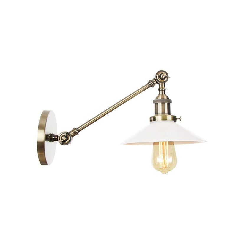 Avtoit | Industrial Conical Wall Lamp 1 Light Opal Glass Wall Lamp in Black/Copper/Brass with Arm, 8"/12" L