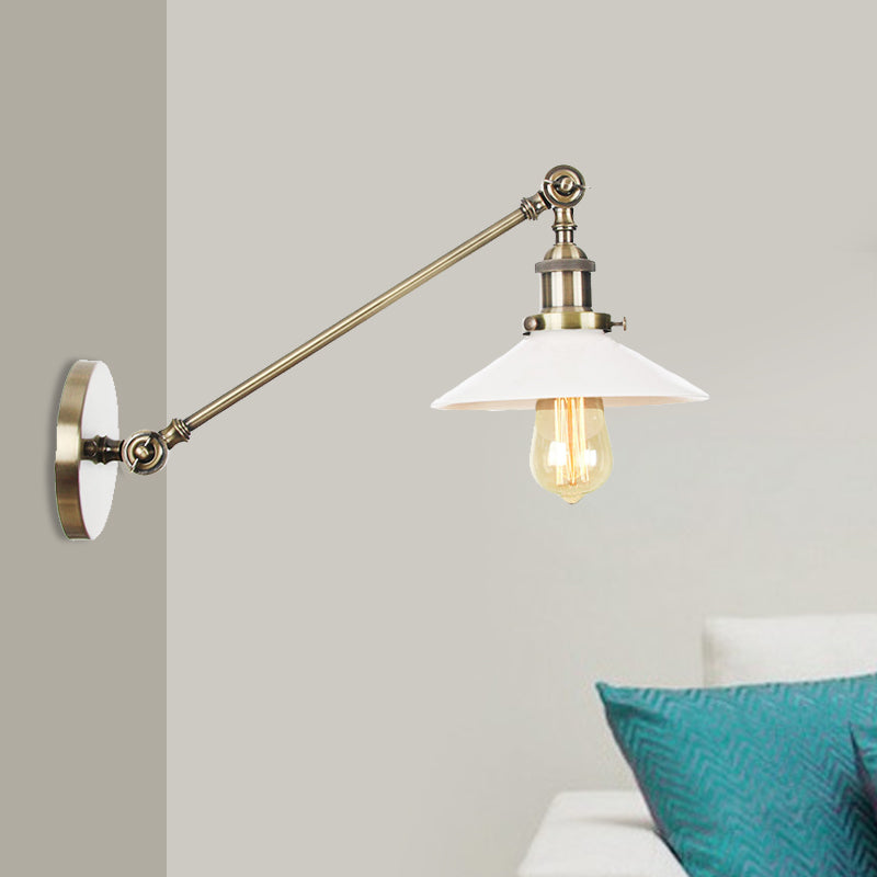 Avtoit | Industrial Conical Wall Lamp 1 Light Opal Glass Wall Lamp in Black/Copper/Brass with Arm, 8"/12" L