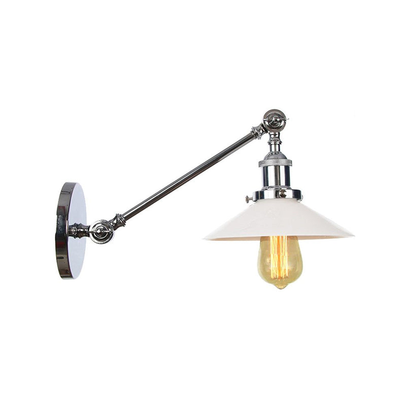 Avtoit | Industrial Conical Wall Lamp 1 Light Opal Glass Wall Lamp in Black/Copper/Brass with Arm, 8"/12" L
