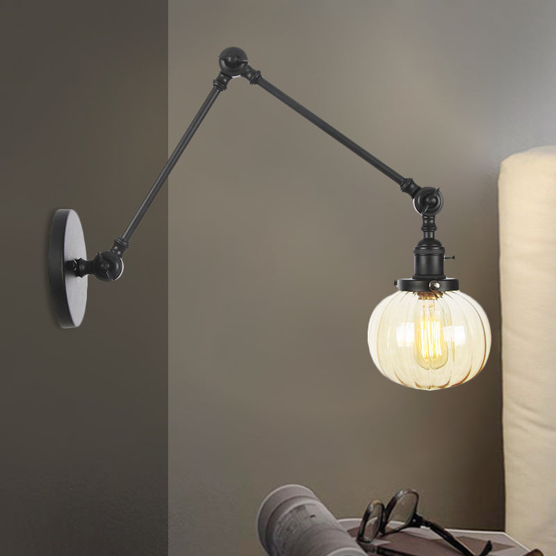 Avtoit | Globe Clear/Amber Glass Wall Mounted Lighting Vintage 1 Light Indoor Sconces in Brass/Chrome/Black with Adjustable Arm, 8"+8"/8"+8"+8" L