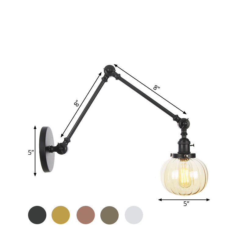 Avtoit | Globe Clear/Amber Glass Wall Mounted Lighting Vintage 1 Light Indoor Sconces in Brass/Chrome/Black with Adjustable Arm, 8"+8"/8"+8"+8" L