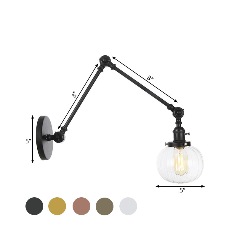 Avtoit | Globe Clear/Amber Glass Wall Mounted Lighting Vintage 1 Light Indoor Sconces in Brass/Chrome/Black with Adjustable Arm, 8"+8"/8"+8"+8" L