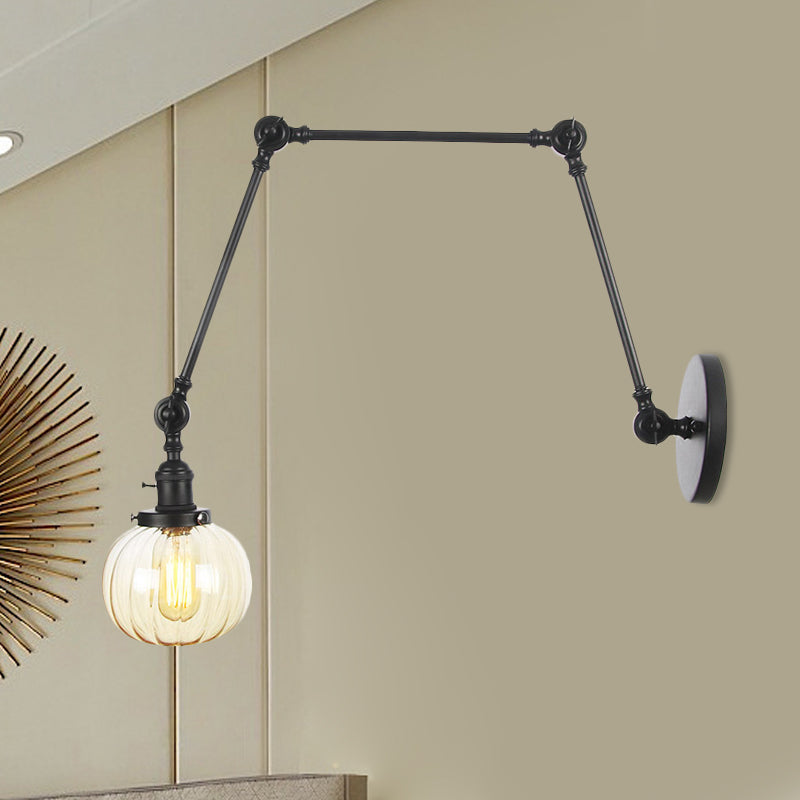 Avtoit | Globe Clear/Amber Glass Wall Mounted Lighting Vintage 1 Light Indoor Sconces in Brass/Chrome/Black with Adjustable Arm, 8"+8"/8"+8"+8" L