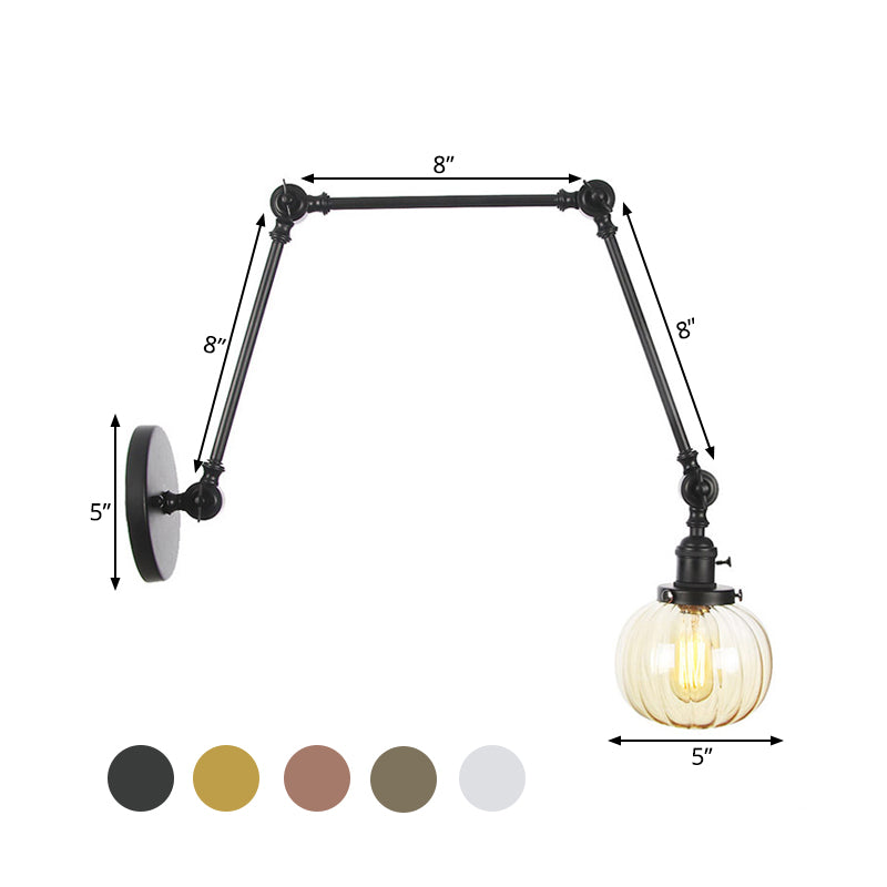 Avtoit | Globe Clear/Amber Glass Wall Mounted Lighting Vintage 1 Light Indoor Sconces in Brass/Chrome/Black with Adjustable Arm, 8"+8"/8"+8"+8" L