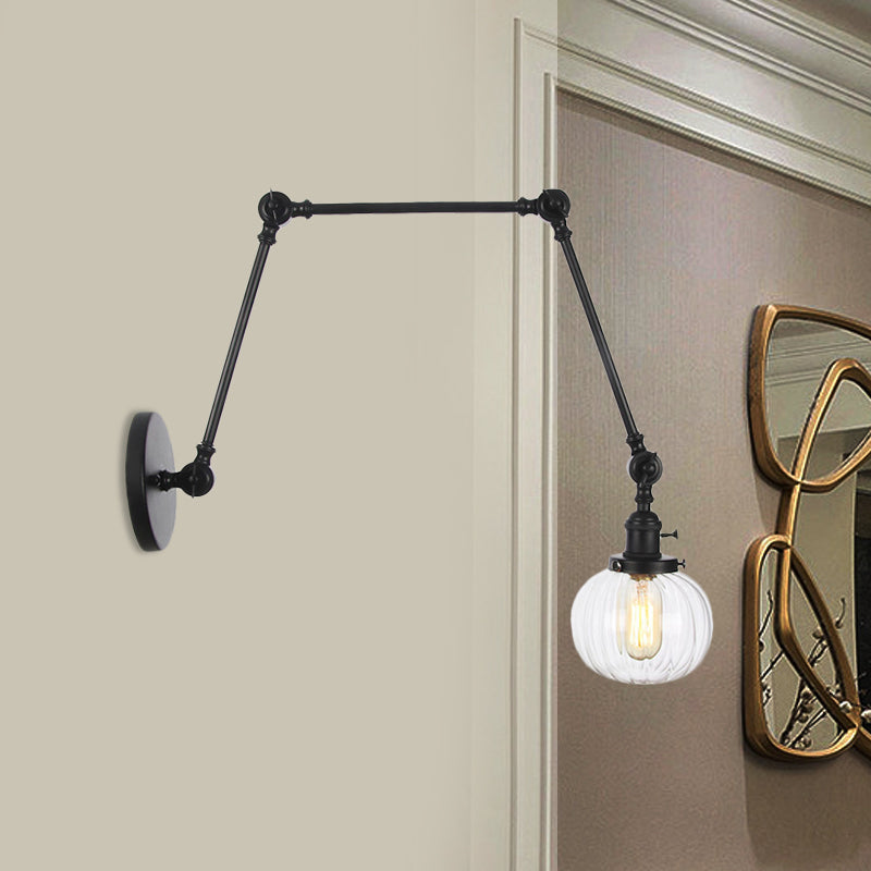 Avtoit | Globe Clear/Amber Glass Wall Mounted Lighting Vintage 1 Light Indoor Sconces in Brass/Chrome/Black with Adjustable Arm, 8"+8"/8"+8"+8" L