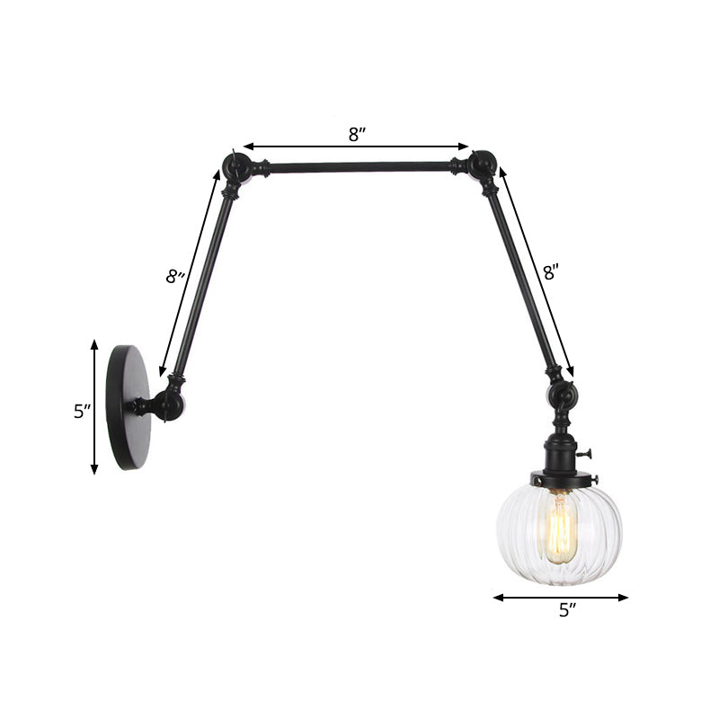 Avtoit | Globe Clear/Amber Glass Wall Mounted Lighting Vintage 1 Light Indoor Sconces in Brass/Chrome/Black with Adjustable Arm, 8"+8"/8"+8"+8" L
