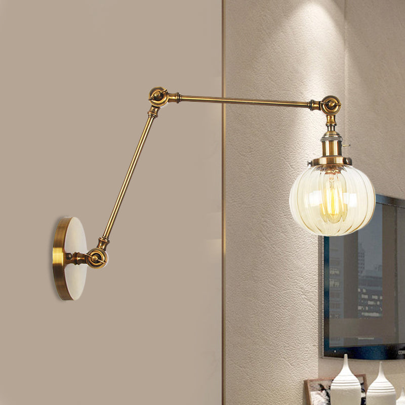 Avtoit | Globe Clear/Amber Glass Wall Mounted Lighting Vintage 1 Light Indoor Sconces in Brass/Chrome/Black with Adjustable Arm, 8"+8"/8"+8"+8" L