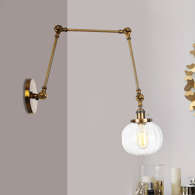Avtoit | Globe Clear/Amber Glass Wall Mounted Lighting Vintage 1 Light Indoor Sconces in Brass/Chrome/Black with Adjustable Arm, 8"+8"/8"+8"+8" L