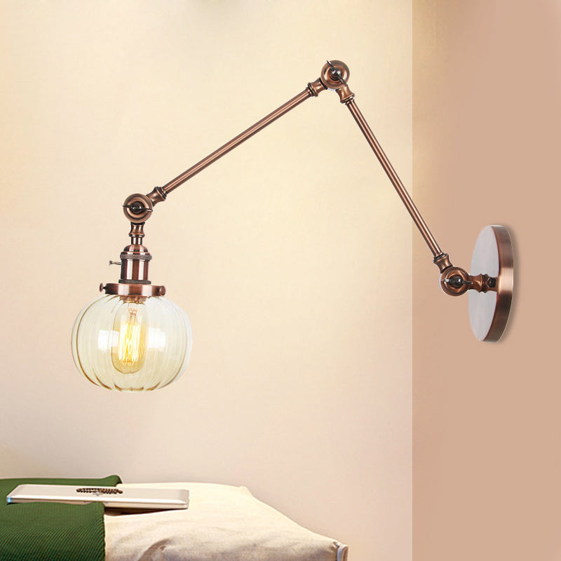 Avtoit | Globe Clear/Amber Glass Wall Mounted Lighting Vintage 1 Light Indoor Sconces in Brass/Chrome/Black with Adjustable Arm, 8"+8"/8"+8"+8" L