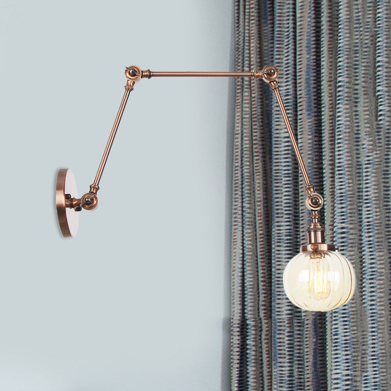 Avtoit | Globe Clear/Amber Glass Wall Mounted Lighting Vintage 1 Light Indoor Sconces in Brass/Chrome/Black with Adjustable Arm, 8"+8"/8"+8"+8" L