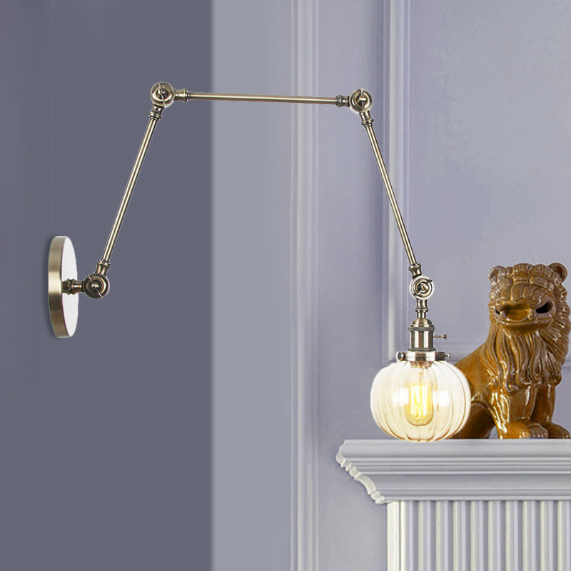 Avtoit | Globe Clear/Amber Glass Wall Mounted Lighting Vintage 1 Light Indoor Sconces in Brass/Chrome/Black with Adjustable Arm, 8"+8"/8"+8"+8" L