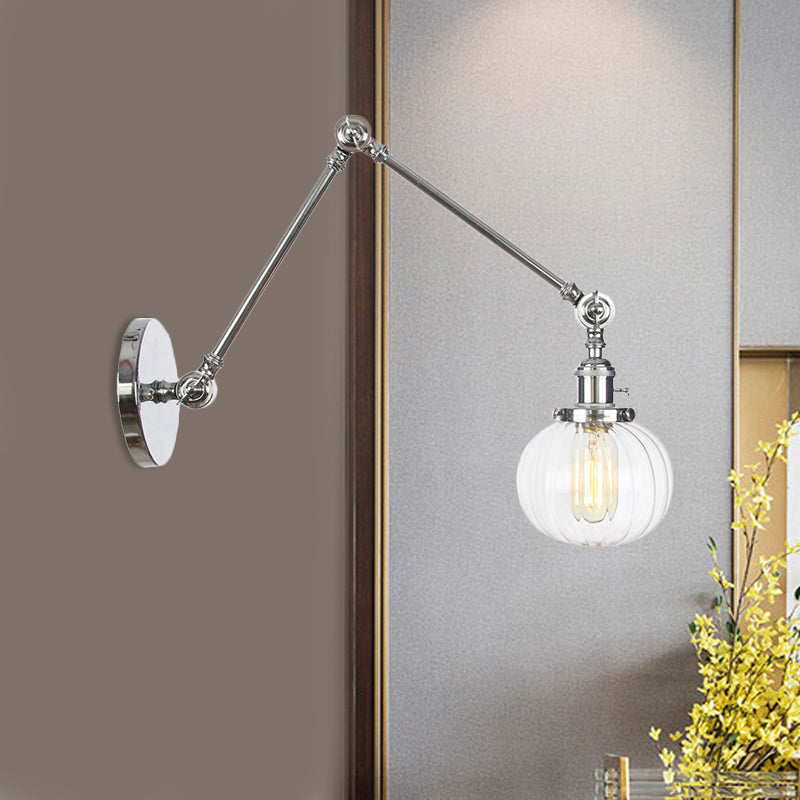 Avtoit | Globe Clear/Amber Glass Wall Mounted Lighting Vintage 1 Light Indoor Sconces in Brass/Chrome/Black with Adjustable Arm, 8"+8"/8"+8"+8" L