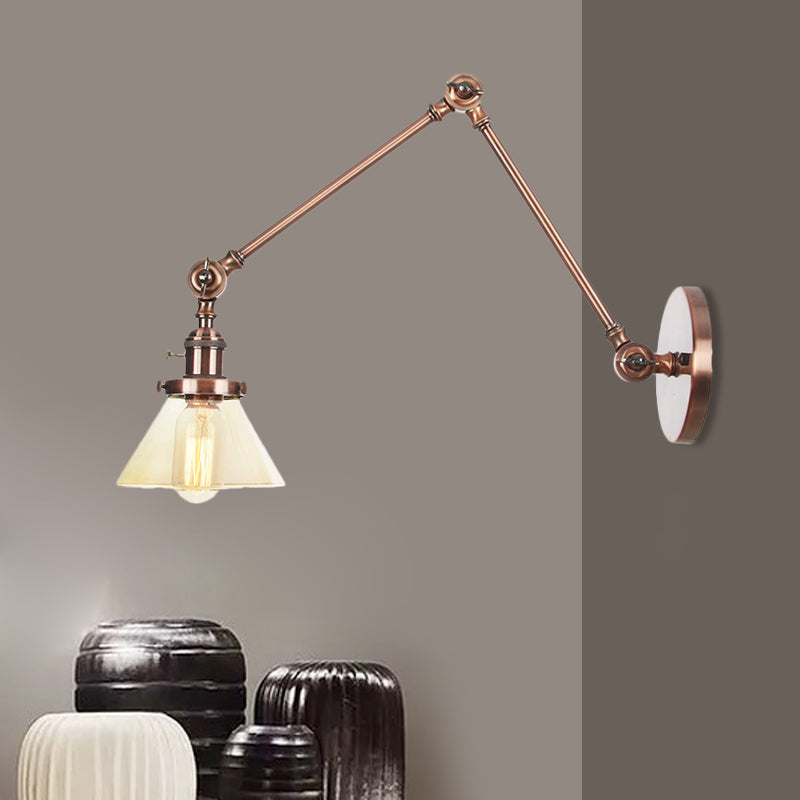 Avtoit | 1 Light Wall Lamp Industrial Cone Clear/Amber Glass Wall Lamp in Black/Bronze/Brass with Adjustable Arm, 8“+8"/8"+8"+8" Long