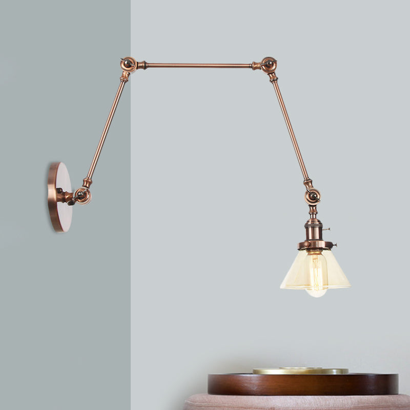 Avtoit | 1 Light Wall Lamp Industrial Cone Clear/Amber Glass Wall Lamp in Black/Bronze/Brass with Adjustable Arm, 8“+8"/8"+8"+8" Long