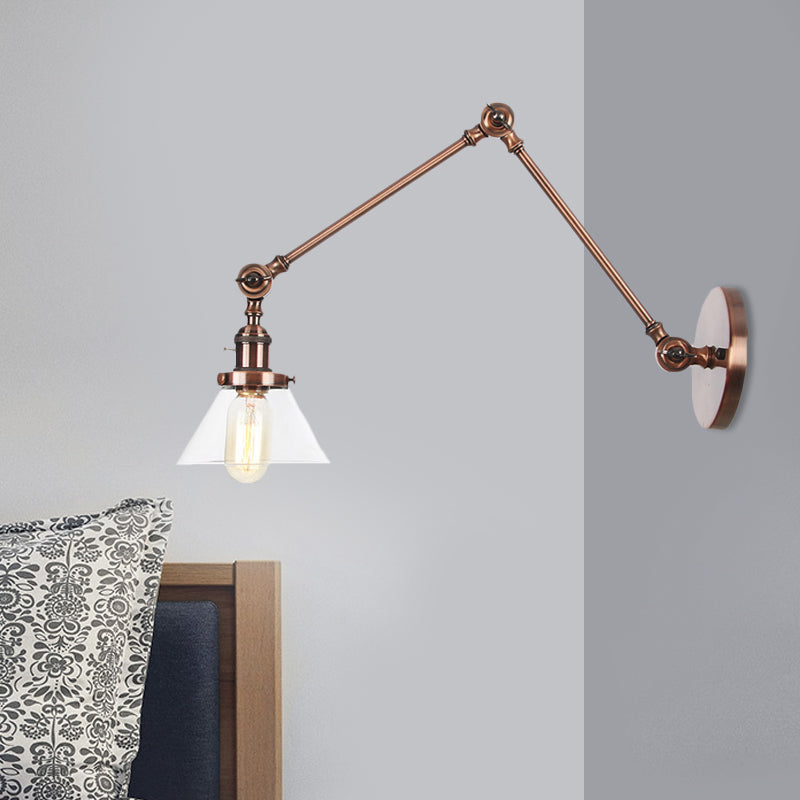 Avtoit | 1 Light Wall Lamp Industrial Cone Clear/Amber Glass Wall Lamp in Black/Bronze/Brass with Adjustable Arm, 8“+8"/8"+8"+8" Long