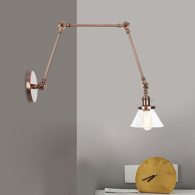 Avtoit | 1 Light Wall Lamp Industrial Cone Clear/Amber Glass Wall Lamp in Black/Bronze/Brass with Adjustable Arm, 8“+8"/8"+8"+8" Long