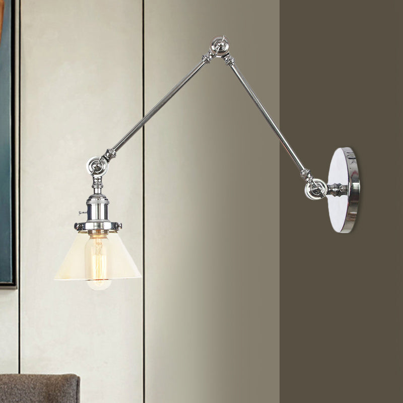 Avtoit | 1 Light Wall Lamp Industrial Cone Clear/Amber Glass Wall Lamp in Black/Bronze/Brass with Adjustable Arm, 8“+8"/8"+8"+8" Long