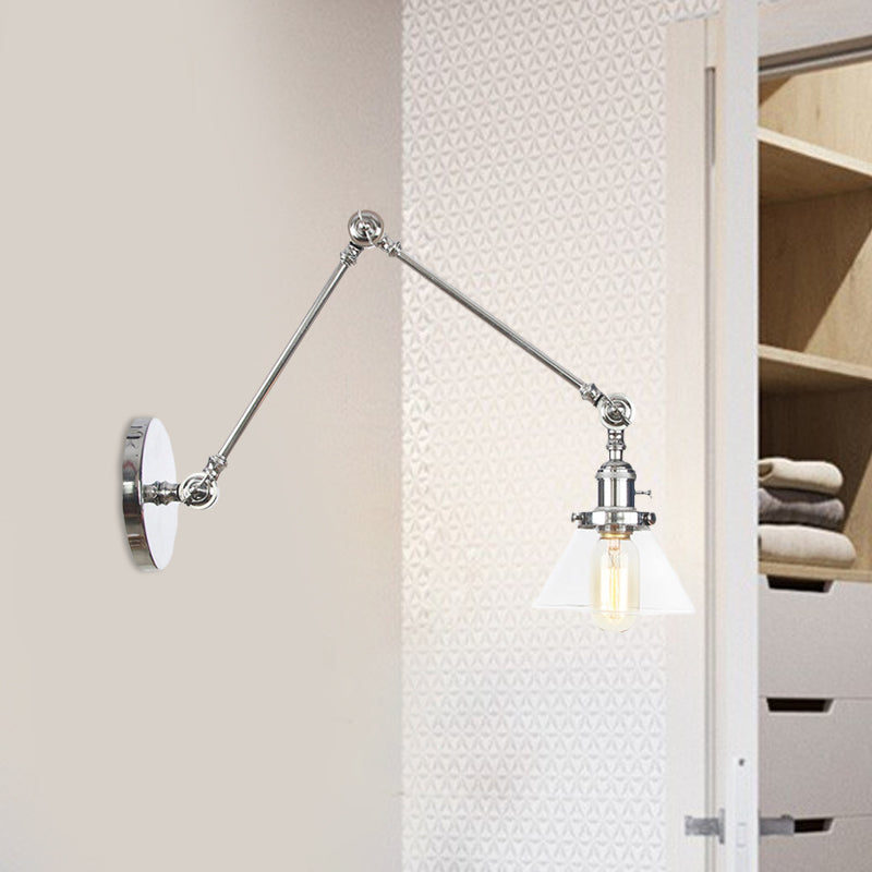 Avtoit | 1 Light Wall Lamp Industrial Cone Clear/Amber Glass Wall Lamp in Black/Bronze/Brass with Adjustable Arm, 8“+8"/8"+8"+8" Long