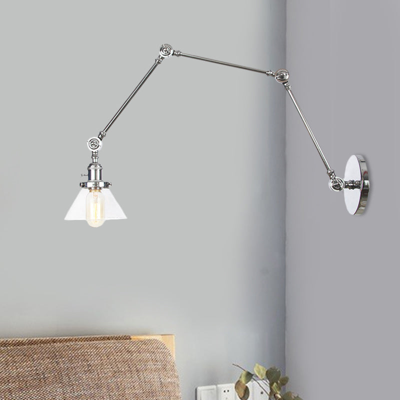 Avtoit | 1 Light Wall Lamp Industrial Cone Clear/Amber Glass Wall Lamp in Black/Bronze/Brass with Adjustable Arm, 8“+8"/8"+8"+8" Long