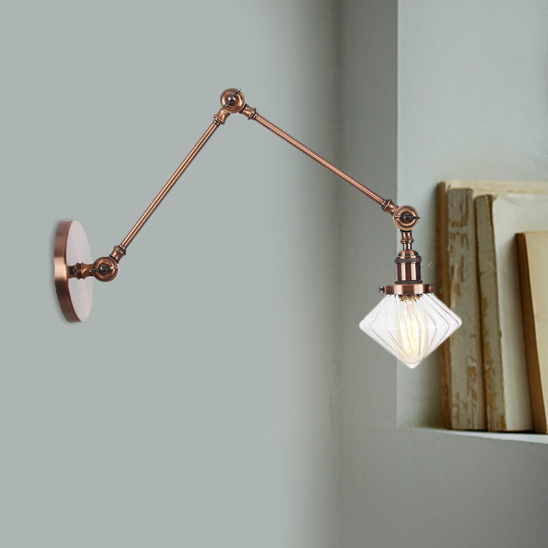 Avtoit | 1 Light Dining Room Wall Lamp Vintage Black/Bronze/Brass Wall Mounted Lamp with Diamond Clear/Amber Glass Shade, 8"+8"/8"+8"+8" L Adjustable Arm