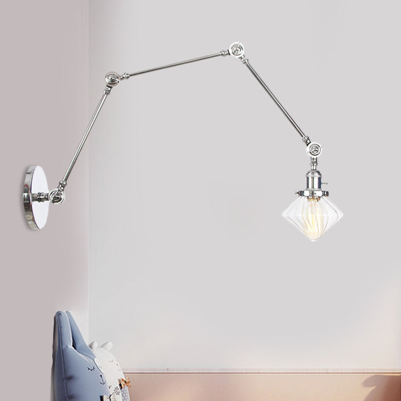 Avtoit | 1 Light Dining Room Wall Lamp Vintage Black/Bronze/Brass Wall Mounted Lamp with Diamond Clear/Amber Glass Shade, 8"+8"/8"+8"+8" L Adjustable Arm