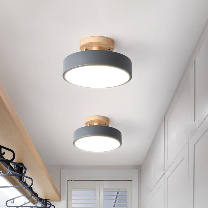 Avtoit | Scandinavian LED Ceiling Light with Wood | Modern Drum Shape for Hallways and Entrances | Energy-Efficient Lighting