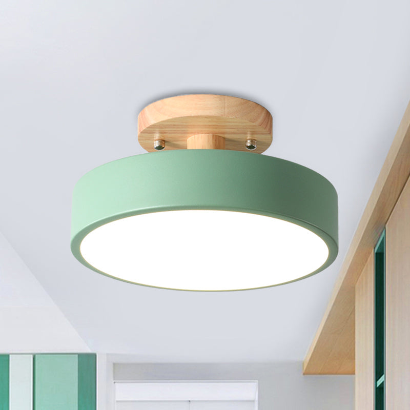 Avtoit | Scandinavian LED Ceiling Light with Wood | Modern Drum Shape for Hallways and Entrances | Energy-Efficient Lighting