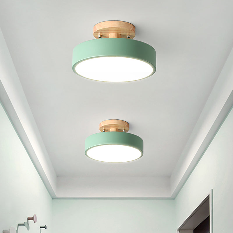 Avtoit | Scandinavian LED Ceiling Light with Wood | Modern Drum Shape for Hallways and Entrances | Energy-Efficient Lighting