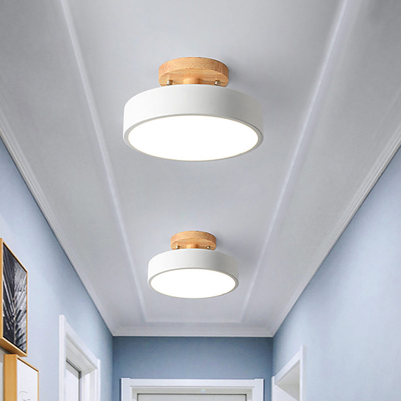 Avtoit | Scandinavian LED Ceiling Light with Wood | Modern Drum Shape for Hallways and Entrances | Energy-Efficient Lighting