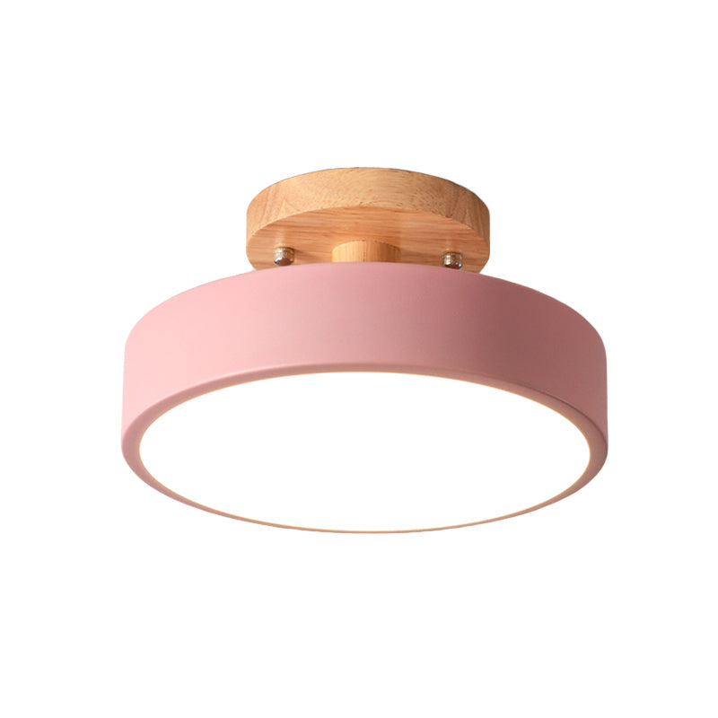 Avtoit | Scandinavian LED Ceiling Light with Wood | Modern Drum Shape for Hallways and Entrances | Energy-Efficient Lighting