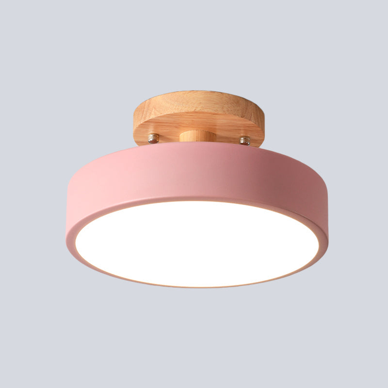 Avtoit | Scandinavian LED Ceiling Light with Wood | Modern Drum Shape for Hallways and Entrances | Energy-Efficient Lighting